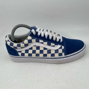👞Vans Unisex Old Skool-SZ 7.5-Blue White Checkerboard Canvas Low Top Sneakers